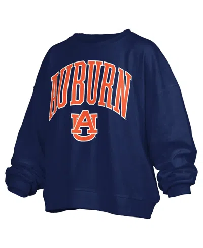 Pressbox Navy Auburn Tigers Janise Arch Over Logo Waist Length Oversized Pullover Sweatshirt In Blue