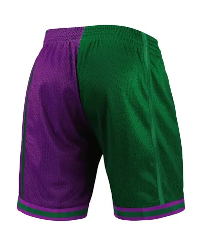 Mitchell & Ness Men's Green/purple Milwaukee Bucks Hardwood Classics 1996 Split Swingman Shorts