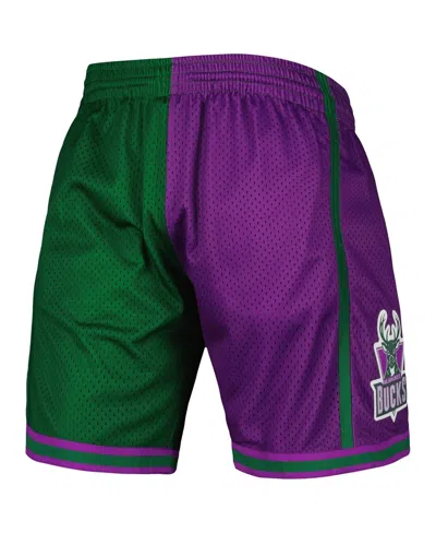 Mitchell & Ness Men's Green/purple Milwaukee Bucks Hardwood Classics 1996 Split Swingman Shorts