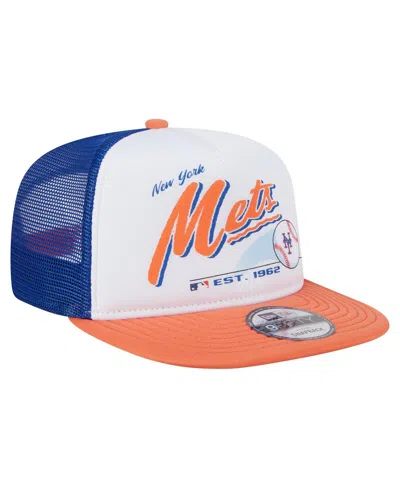 New Era Men's White/orange New York Mets Retro Script Trucker 9fifty Snapback Hat