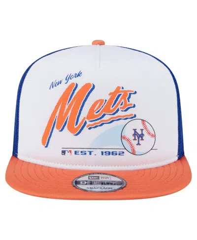 New Era Men's White/orange New York Mets Retro Script Trucker 9fifty Snapback Hat