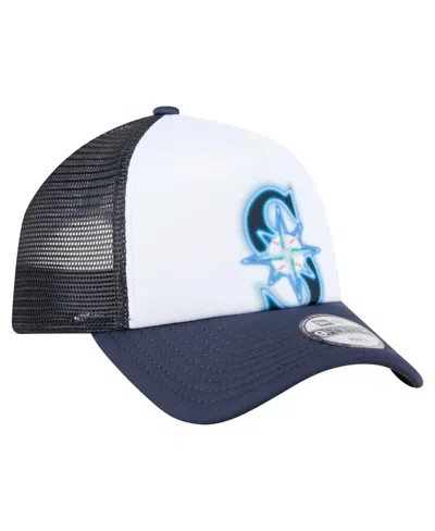 New Era Toddler White/navy Seattle Mariners Painted A-frame 9forty Trucker Adjustable Hat