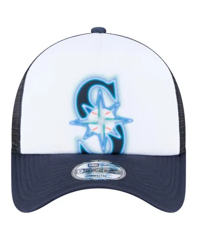 New Era Toddler White/navy Seattle Mariners Painted A-frame 9forty Trucker Adjustable Hat