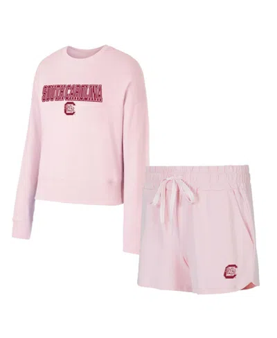 Concepts Sport Women's Pink South Carolina Gamecocks Elevation Tri-blend Long Sleeve Top And Short, Set Of 2 In Pink
