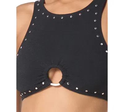 Michael Kors Michael  Womens Crepe Ring Studded Front Crop Top Crepe Ring Studded Front Bottoms In Black