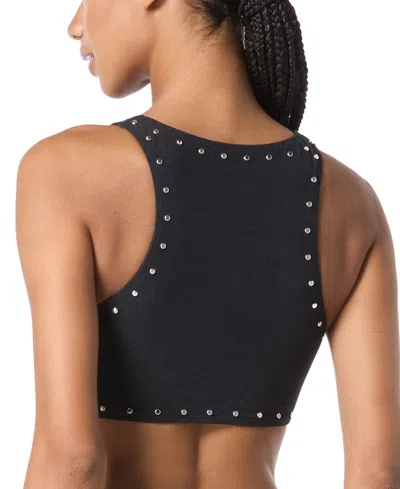 Michael Kors Michael  Womens Crepe Ring Studded Front Crop Top Crepe Ring Studded Front Bottoms In Black