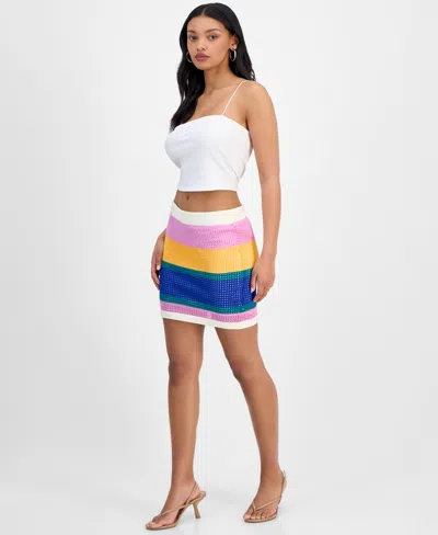 Bar Iii Women's Striped Crochet Mini Skirt, Exclusively At Macy's