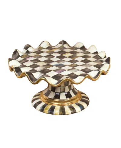 Mackenzie-childs Courtly Check Ceramic Fluted Cake Stand