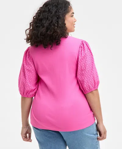 On 34th Trendy Plus Size Eyelet-sleeve Rib-knit Top, Exclusively At Macy's