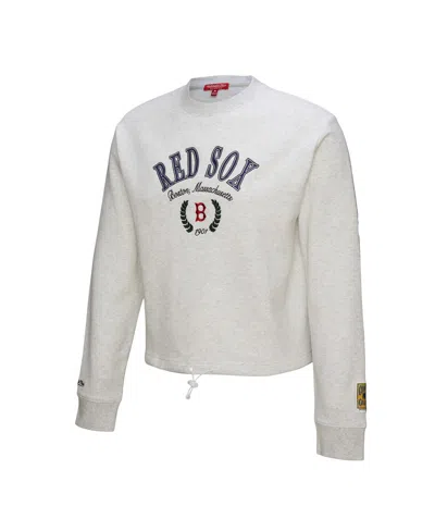 Mitchell & Ness Heather Gray Boston Red Sox Cropped Toggle Pullover Sweatshirt