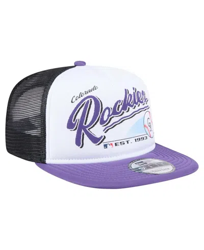 New Era Men's White/purple Colorado Rockies Retro Script Trucker 9fifty Snapback Hat