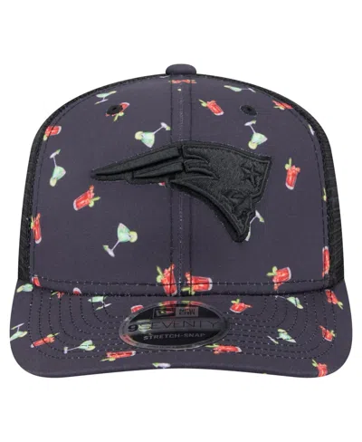 New Era Men's Navy/black New England Patriots Adventure Drinks Pattern 9seventy Stretch-snap Hat