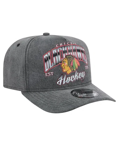 New Era Men's Charcoal Chicago Blackhawks Throwback Washed A-frame Pre-curved 9fifty Snapback Hat