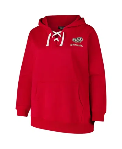 Fanatics Women's Red Wisconsin Badgers Plus Size Scripy Lace-up V-neck Hoodie