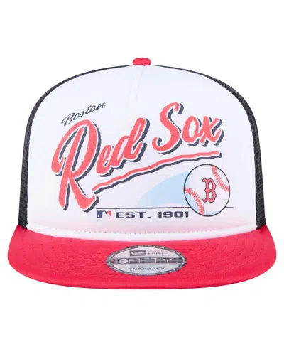 New Era Men's White/red Boston Red Sox Retro Script Trucker 9fifty Snapback Hat