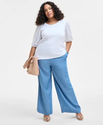 On 34th Trendy Plus Size Eyelet-sleeve Rib-knit Top, Exclusively At Macy's