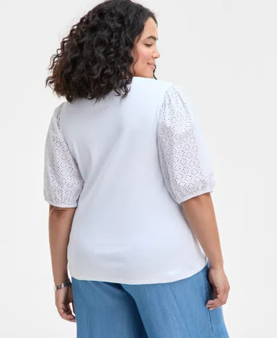 On 34th Trendy Plus Size Eyelet-sleeve Rib-knit Top, Exclusively At Macy's