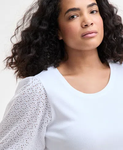 On 34th Trendy Plus Size Eyelet-sleeve Rib-knit Top, Exclusively At Macy's