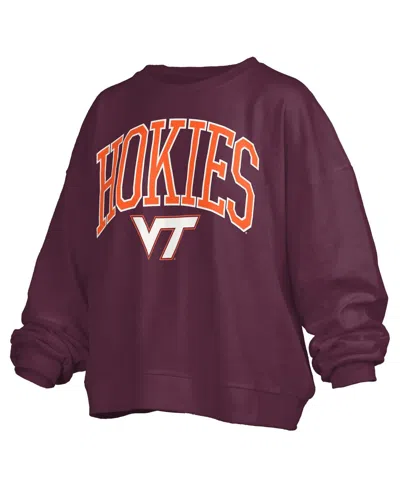 Pressbox Women's Maroon Virginia Tech Hokies Janise Arch Over Logo Waist Length Oversized Pullover Sweatshirt
