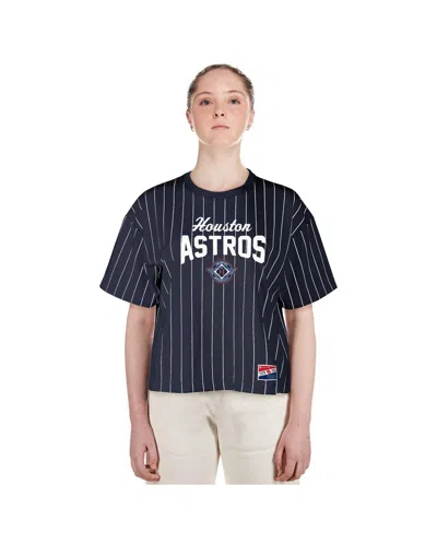 NEW ERA WOMEN'S NAVY HOUSTON ASTROS 2025 CITY CONNECT BOXY PINSTRIPE T-SHIRT 