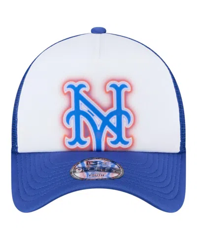 New Era Toddler White/royal New York Mets Painted A-frame 9forty Trucker Adjustable Hat