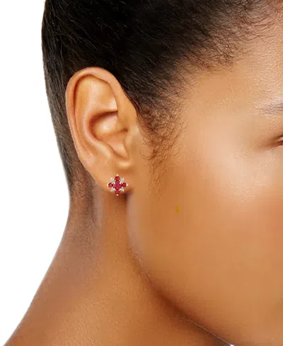 Macy's Ruby (3/4 Ct. T.w.) & Diamond Accent Flower Cluster Stud Earrings In 10k Gold