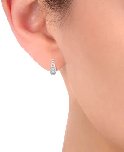Macy's Diamond Round & Baguette Halo Cluster Drop Earrings (1/3 Ct. T.w.) In 14k White Gold