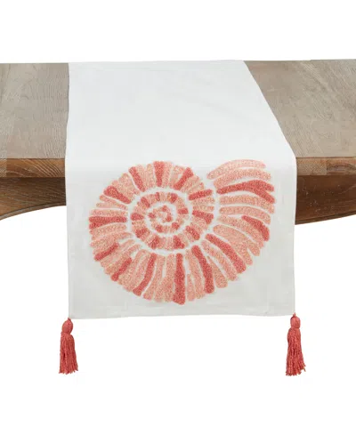 Saro Lifestyle Coastal Embroidered Seashell Table Runner, 16" X 72"