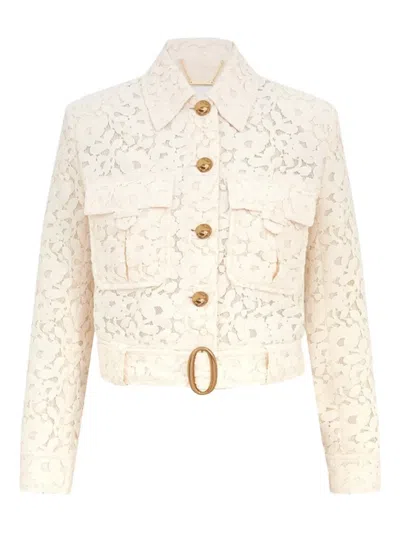Zimmermann Illuminate Belted Cropped Cotton-blend Corded Lace Jacket