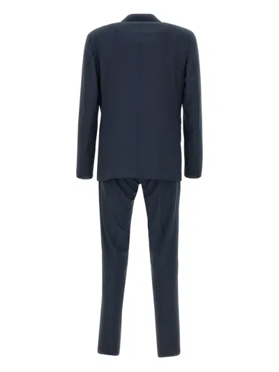 Eleventy Blue Double-breasted Suit With Peak Revers And Jewel Buttons In Wool Stretch Man