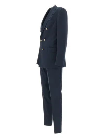 Eleventy Blue Double-breasted Suit With Peak Revers And Jewel Buttons In Wool Stretch Man