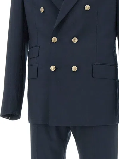 Eleventy Blue Double-breasted Suit With Peak Revers And Jewel Buttons In Wool Stretch Man