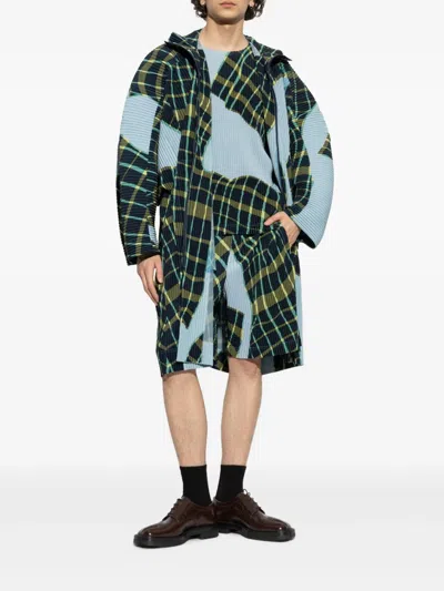 Issey Miyake Blue & Green Windswept Plaid Coat