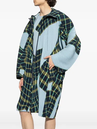 Issey Miyake Blue & Green Windswept Plaid Coat