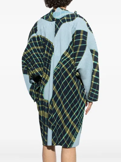 Issey Miyake Blue & Green Windswept Plaid Coat