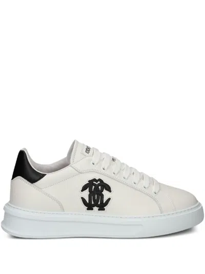 Roberto Cavalli Mirror Snake-appliqué Sneakers In White