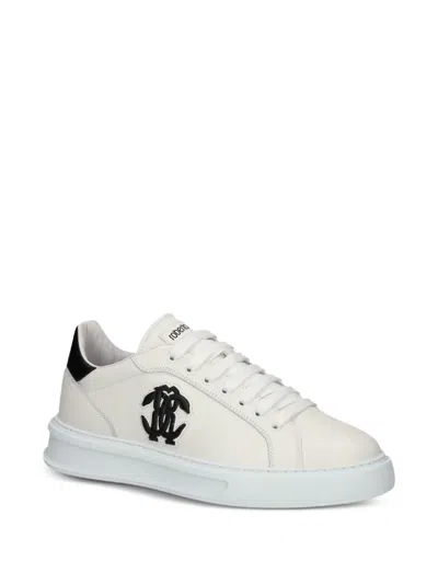 Roberto Cavalli Mirror Snake-appliqué Sneakers In White