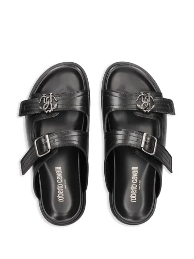 Roberto Cavalli Leather Sandals In Black