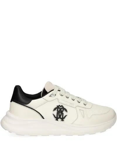 Roberto Cavalli Mirror Snake-appliqué Sneakers In White