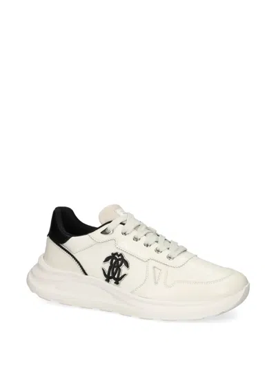 Roberto Cavalli Mirror Snake-appliqué Sneakers In White