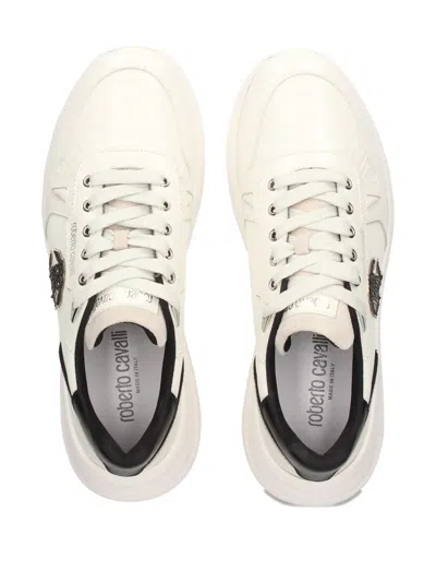 Roberto Cavalli Mirror Snake-appliqué Sneakers In White