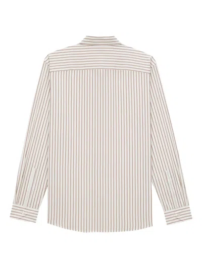Saint Laurent Cassandre Shirt In Striped Cotton Poplin In Neutral