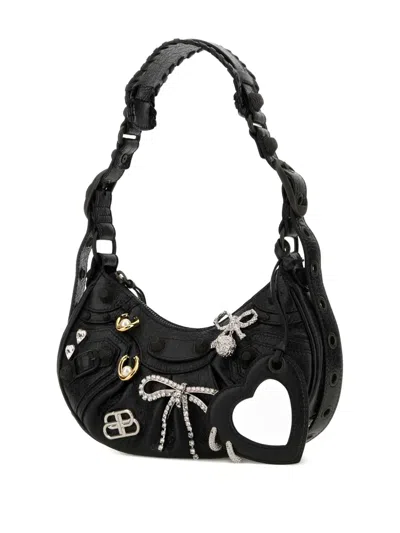 Balenciaga Green Leather Shoulder Handbag With Magnetic Closure And Metal Details
