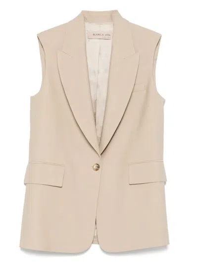 Blanca Vita Beige Viscose Blend Gelly Sleeveless Blazer