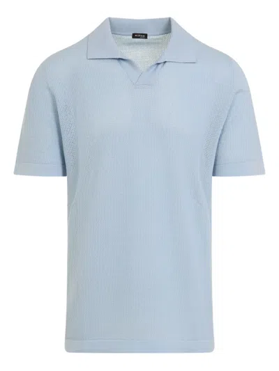 Kiton Cotton Polo Shirt Perforated Fabric In Blue