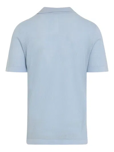 Kiton Cotton Polo Shirt Perforated Fabric In Blue