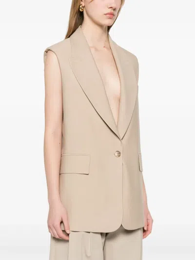 Blanca Vita Beige Viscose Blend Gelly Sleeveless Blazer