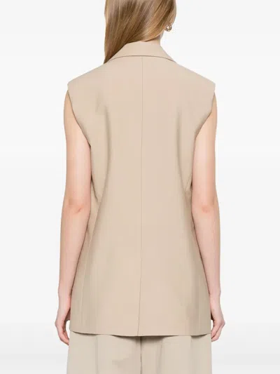 Blanca Vita Beige Viscose Blend Gelly Sleeveless Blazer