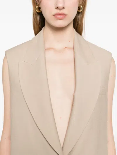 Blanca Vita Beige Viscose Blend Gelly Sleeveless Blazer