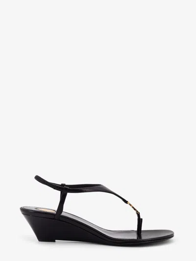 Saint Laurent Cassandra Smooth Leather Wedge Sandals